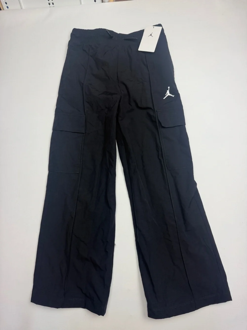 Jordan Black Cargo-Style Track Pants with White Jumpman Girls Medium NWT - Picture 1 of 5